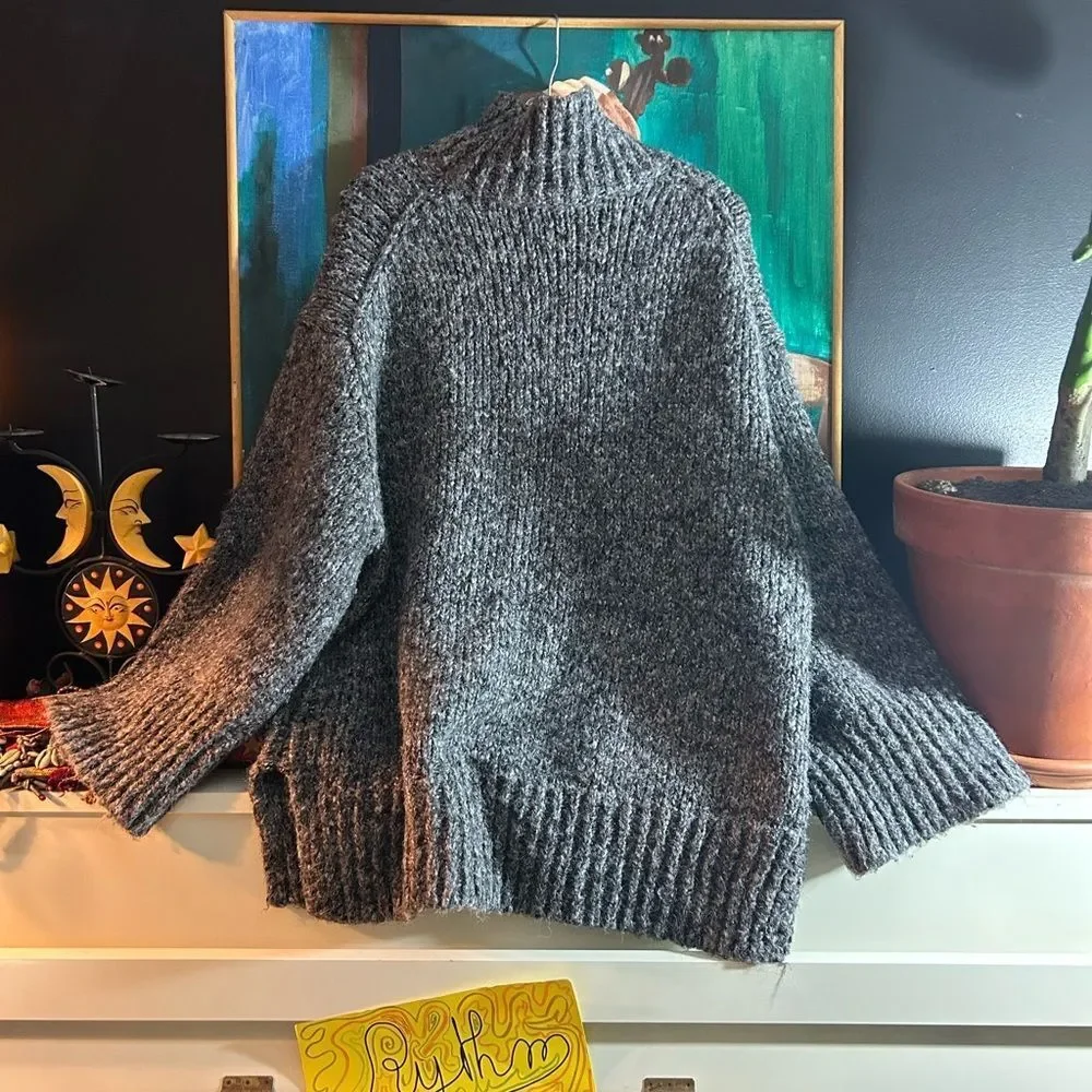 Zara Charcoal Gray Chunky Turtleneck Sweater - Picture 12 of 16